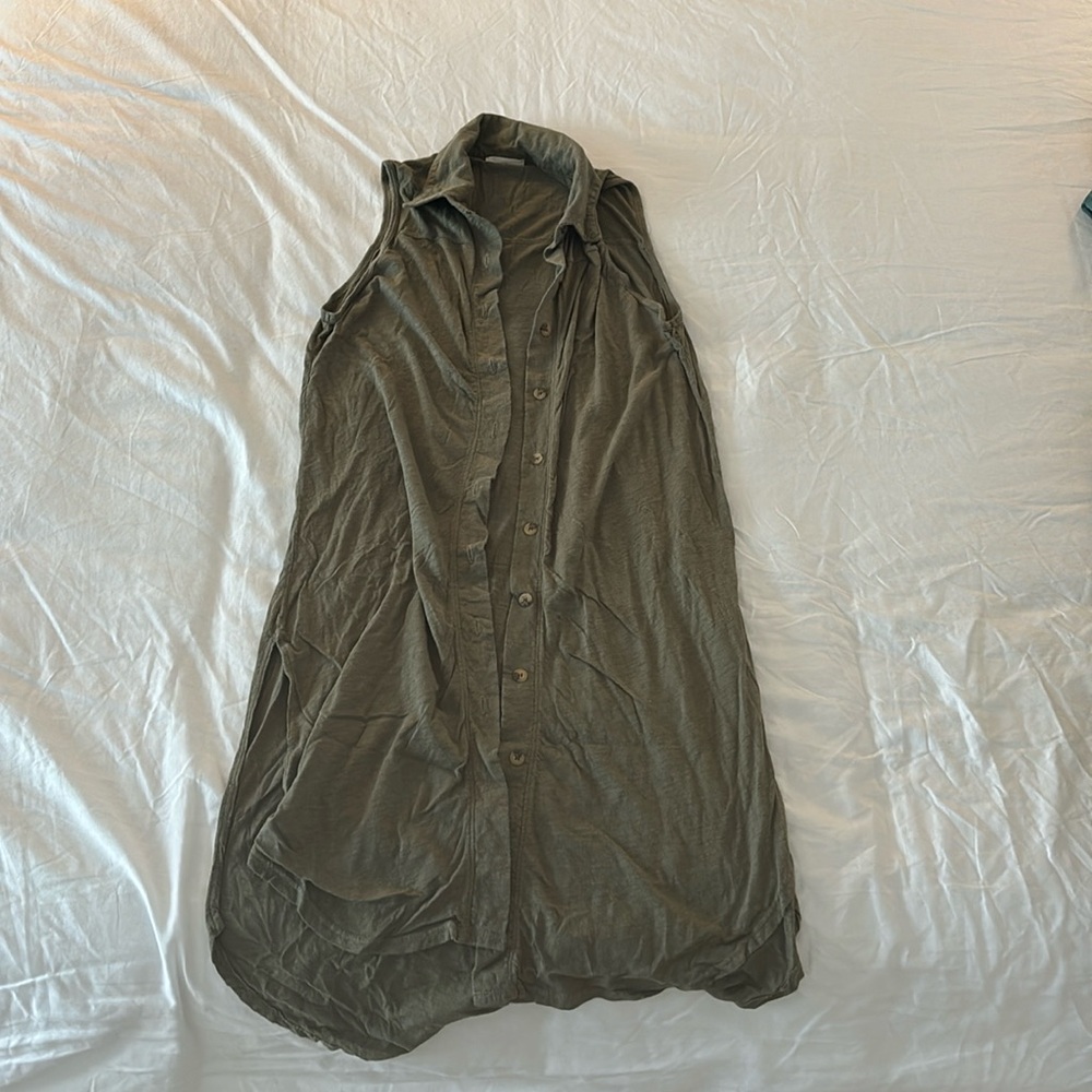 Long tunic sleeveless button down, 100% jersey knit cotton